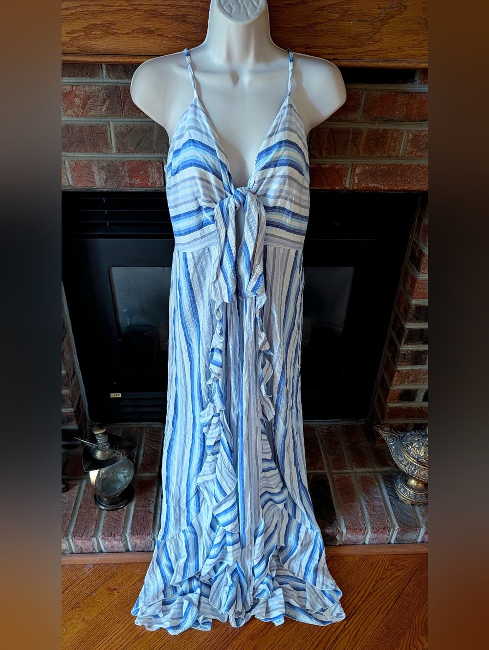 Angie brand blue and white striped summer dress size large